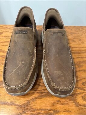 Skechers Men’s Brown Leather Slip-On Moccasin
